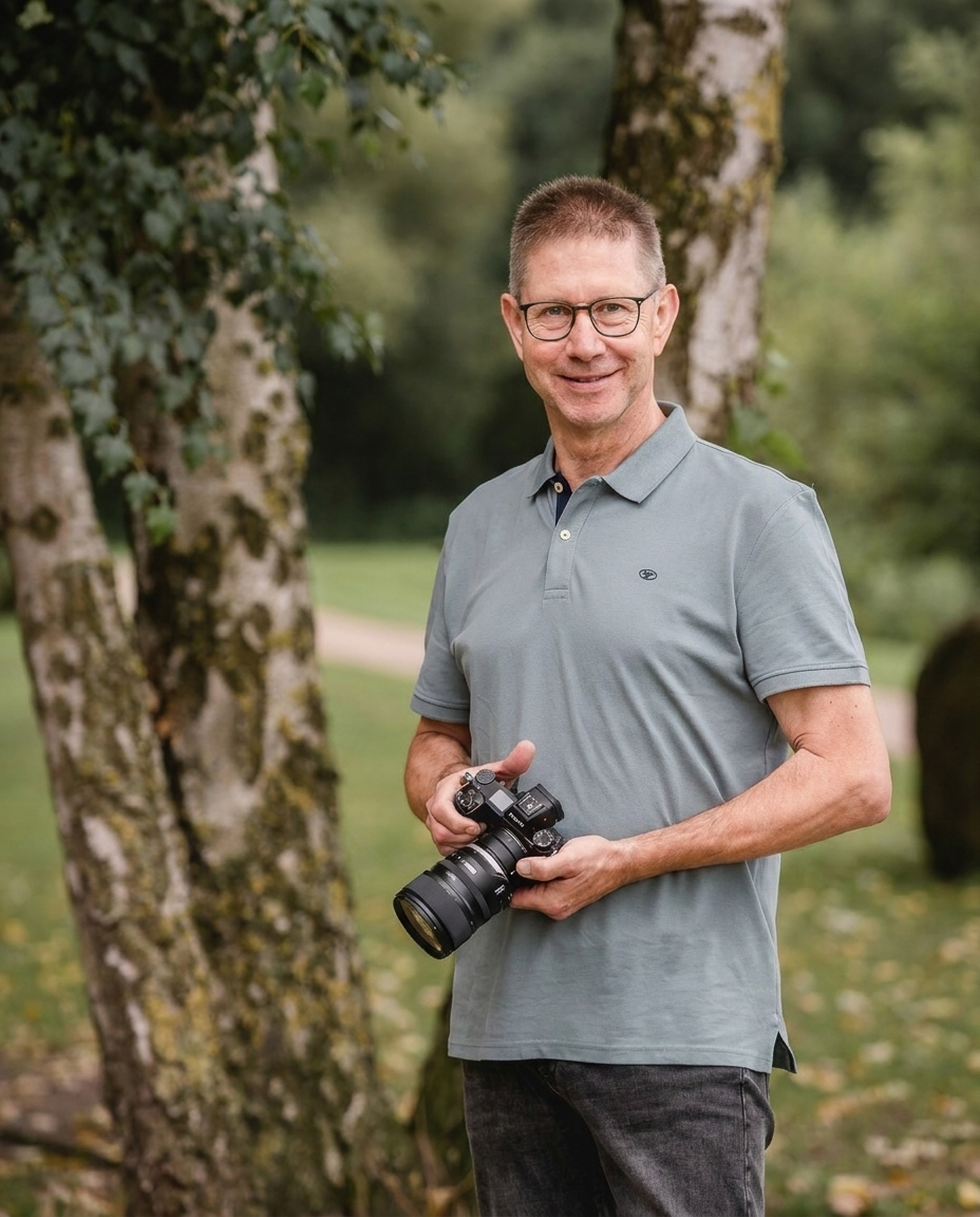 Jürgen Stüper mit Kamera im Münsterland